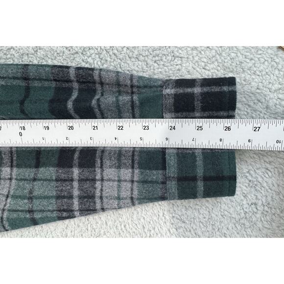LL Bean Shirt Men Large Green Plaid Chamois Flannel Vintage Heavyweight Trad Fit - Picture 9 of 15